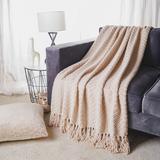 Battilo Home Boon Knitted Tweed Throw Couch Cover Blanket by Battilo Home in Cream (Size 56" X 96")