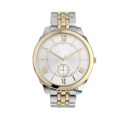 Men's Big & Tall Two-Tone Metal Link Watch by KingSize in Brushed Gold Silver