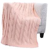 Battilo Home Cable Knit Throw Blanket, Acrylic Soft Cozy Snuggle Blanket, All Seasons Suitable for A by Battilo Home in Blush (Size 50" X 60")