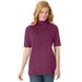 Plus Size Women's Ribbed Short Sleeve Turtleneck by Woman Within in Deep Claret (Size M) Shirt