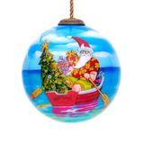 3" Blue Red Santa Express Mouth Blown Glass Hanging Christmas Ornament