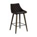 26 Inch Leatherette Diamond Tufted Wood Leg Barstool, Brown