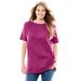 Plus Size Women's Perfect Short-Sleeve Boatneck Tunic by Woman Within in Raspberry (Size 3X)