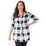 Plus Size Women's Effortless Pintuck Plaid Tunic by Catherines in Black White (Size 0X)