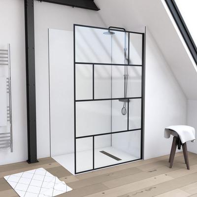 Duschwand, schwarz 120 x 195 cm - Begehbare Dusche - Walk-In  Duschabtrennung  Siebdruck - Marwell