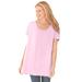Plus Size Women's Perfect Short-Sleeve Shirred U-Neck Tunic by Woman Within in Pink (Size L)