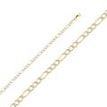 14ct Yellow Gold Figaro 3 Plus 1 Links 3.9mm Open With Rhodium Pave Chain Necklace Jewelry Gifts for Women - 46 Centimeters