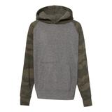 Independent Trading Co. PRM15YSB Youth Special Blend Raglan Hooded Sweatshirt in Nickel Heather/Forest Greenuflage size XL | Cotton/Polyester PRM15YSBC