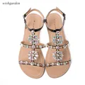 Sandales style bohème Peep Parker pour femmes chaussures plates en diamant pantoufles de plage