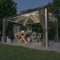 Pavillon mit Vorhängen & LED-Lichterkette 400x300 cm Taupe Alu vidaXL720764