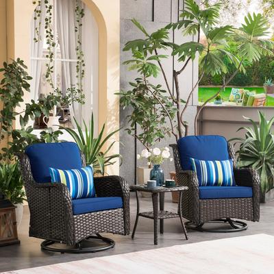 OVIOS 3-piece Patio Wicker Swivel Chair Set