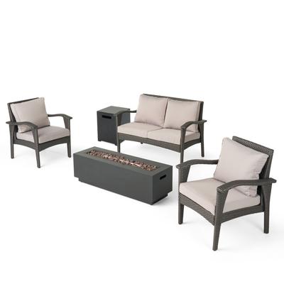 Kahala Outdoor 5-piece Wicker Fire Pit Chat Set by Christopher Knight Home
