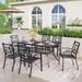 Patio Dining Set 7 Piece Metal Rectangle Patio Table with 2.6" Umbrella Hole and 6 Metal Dining Chairs, Black