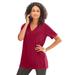 Plus Size Women's V-Neck Ultimate Tee by Roaman's in Rich Burgundy (Size 2X) 100% Cotton T-Shirt