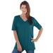 Plus Size Women's V-Neck Ultimate Tee by Roaman's in Midnight Teal (Size L) 100% Cotton T-Shirt
