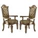 Leatherette Wooden Arm Chair with Button Tufted Details, Set of 2, Gold