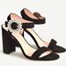 J. Crew Shoes | J.Crew Crystal Buckle Stella Black Suede Leather Dress Evening Heels Pump Sandal | Color: Black/Gold | Size: 7