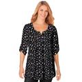 Plus Size Women's 7-Day Three-Quarter Sleeve Pintucked Henley Tunic by Woman Within in Black Soft Iris Pretty Bouquet (Size 5X)