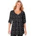 Plus Size Women's 7-Day Three-Quarter Sleeve Pintucked Henley Tunic by Woman Within in Black Soft Iris Pretty Bouquet (Size 2X)