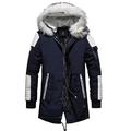 MEYOCEYO Men Winter Parka Long Cotton Thicken Hooded Jackets and with Fur Hood Outdoor Windproof Warm Coats Navy Blue-White L