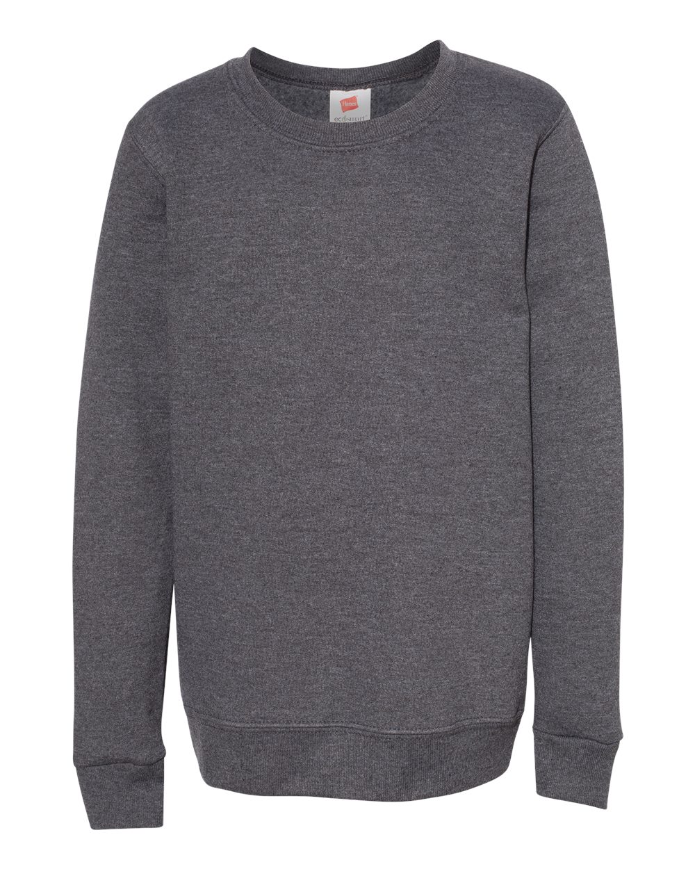 Hanes P360 Youth EcoSmart Crewneck Sweatshirt in Charcoal Heather size Medium | Cotton Polyester