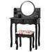 Makeup Vanity Table Set with Upholstered Stool Drawers Oval Mirror