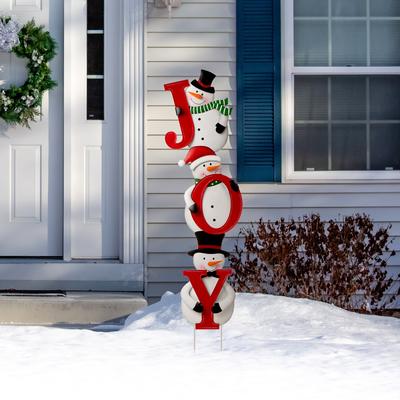 Glitzhome Metal "JOY" Snowman Gingerbread Man Penguin Yard Stake