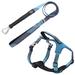 Blue 'Geo-prene' 2-in-1 Shock Absorbing Neoprene Padded Reflective Dog Leash and Harness, Small