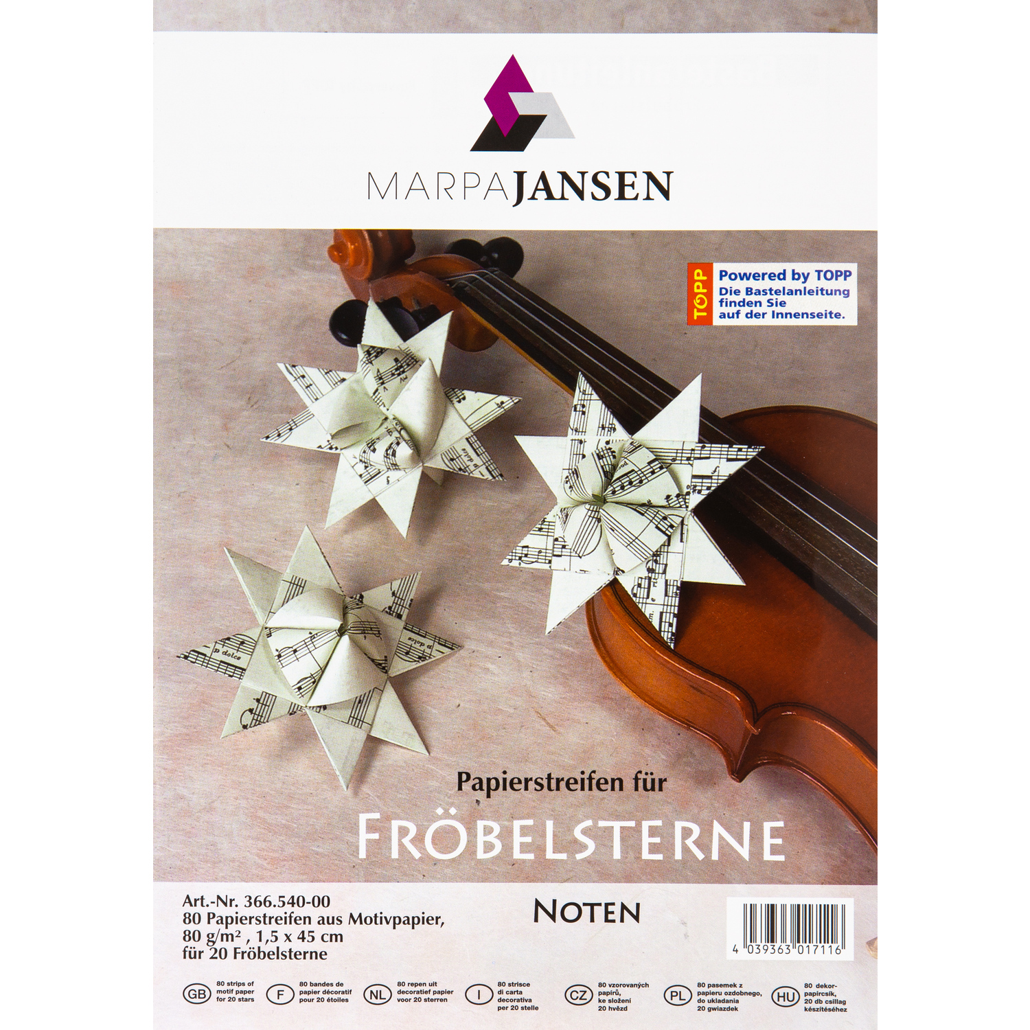 Bandes de papier pour étoiles Fröbel "notes", crème-noir, 80 bandes