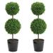 GTR7681-GREEN-2 18 Inch Artificial Boxwood Topiary Plants - 2 Ball-Shape Faux Topiaries