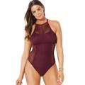 Plus Size Women's Crochet High Neck One Piece Swimsuit by Swimsuits For All in Wine (Size 8)