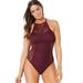 Plus Size Women's Crochet High Neck One Piece Swimsuit by Swimsuits For All in Wine (Size 8)