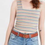 American Eagle Outfitters Tops | American Eagle Cropped Stripe Tank Top Size Med | Color: Blue/Cream | Size: M