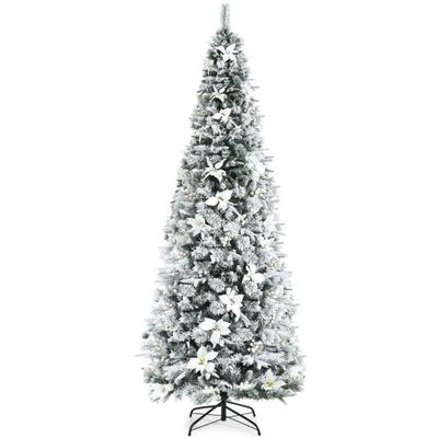 Costway Snow Flocked Christmas Pencil Tree with Be...
