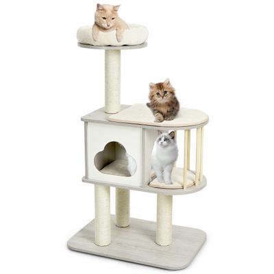 Costway 46 Inch Wooden Cat Activity Tree with Plat...