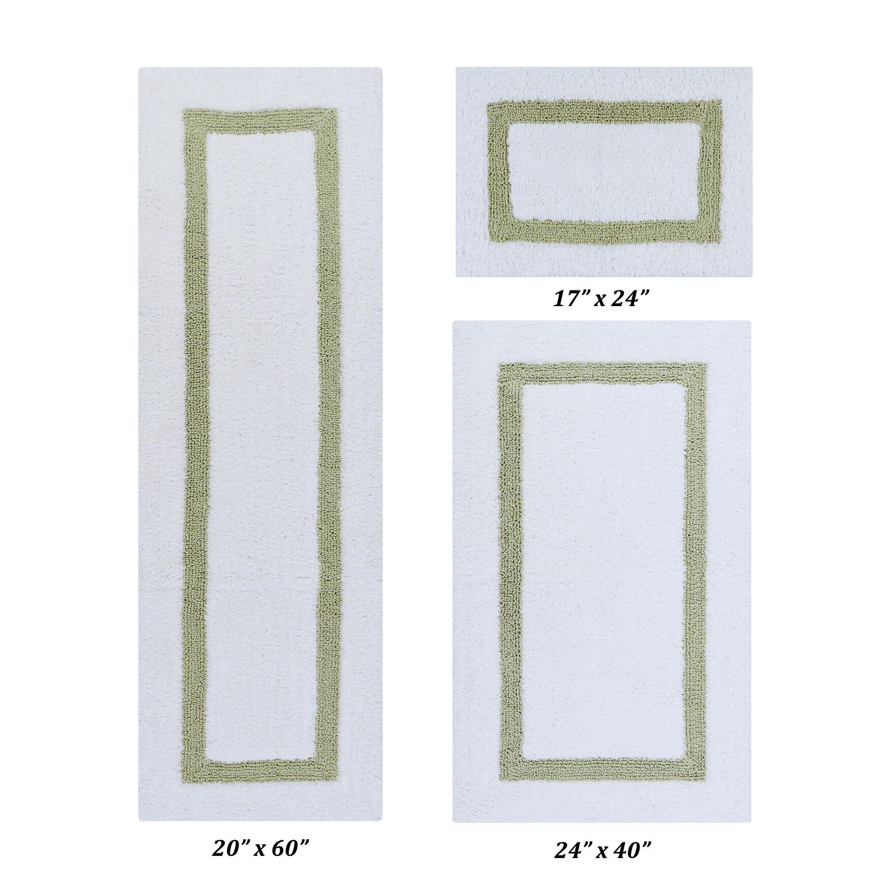 Hotel Collectionis Bath Mat Rug 3 Piece Set (17" x 24" | 24" x 40" | 20" x 60") by Better Trends in White Sage