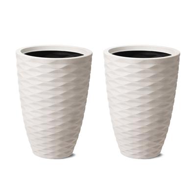Glitzhome 19"H Set of 2 Modern Oversized Tall Planter Flowerpot Eco-Friendly Wave Textured Plant Pot
