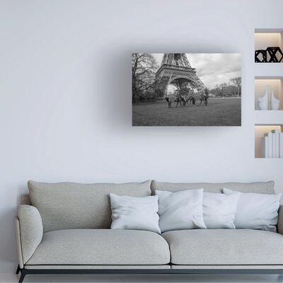 Ebern Designs Paris Police Horses by Claire Doherty - Wrapped Canvas Photograph Metal in Black/Gray/White | 22 H x 32 W x 2 D in | Wayfair