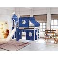 Zoomie Kids Johannes Solid Wood Twin Low Loft Bed w/ Ladder Slide Tent & Tower in White/Blue | 87.5 H x 80 W x 84.75 D in | Wayfair