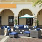 Latitude Run® Kensli Wicker/Rattan 8 - Person Seating Group w/ Cushions Synthetic Wicker/All - Weather Wicker/Wicker/Rattan in Blue | Outdoor Furniture | Wayfair