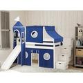 Zoomie Kids Johannes Solid Wood Twin Low Loft Bed w/ 3 Drawer Stairway Slide Tent & Tower in White/Blue | 87.5 H x 84.75 W x 98 D in | Wayfair