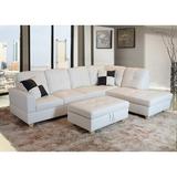 White Sectional - Mercury Row® Brendon 103.5" Wide Faux Leather Sofa & Chaise w/ Ottoman Faux Leather | 35 H x 103.5 W x 74.5 D in | Wayfair