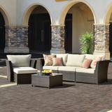 Red Barrel Studio® Large Size Gray Rattan 4 - Person Seating Group w/ Cushions Synthetic Wicker/All - Weather Wicker/Wicker/Rattan in White | Outdoor Furniture | Wayfair