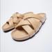 Zara Shoes | Beige Flat Leather Sandals With Padded Straps | Color: Tan | Size: 38