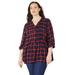 Plus Size Women's Effortless Pintuck Plaid Tunic by Catherines in Dark Sapphire (Size 0X)