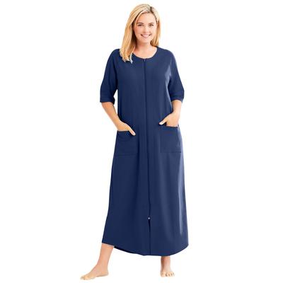 Plus Size Women's Long French Terry Zip-Front Robe by Dreams & Co. in Evening Blue (Size 4X)
