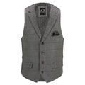 Kano Mens Herringbone Check Tweed Waistcoat Tailored Fit Collar Lapel Vintage Styled Vest [CWC-KANO-GREY-42]