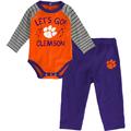 Newborn & Infant Orange/Purple Clemson Tigers Touchdown 2.0 Raglan Long Sleeve Bodysuit Pants Set
