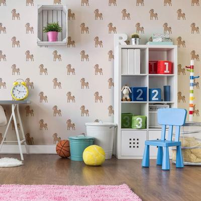Beige and Brown Motif Children Peel and Stick Removable Wallpaper 0572