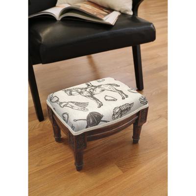 Linen/Wood/Foam Equestrian Footstool with Wood Stain Finish